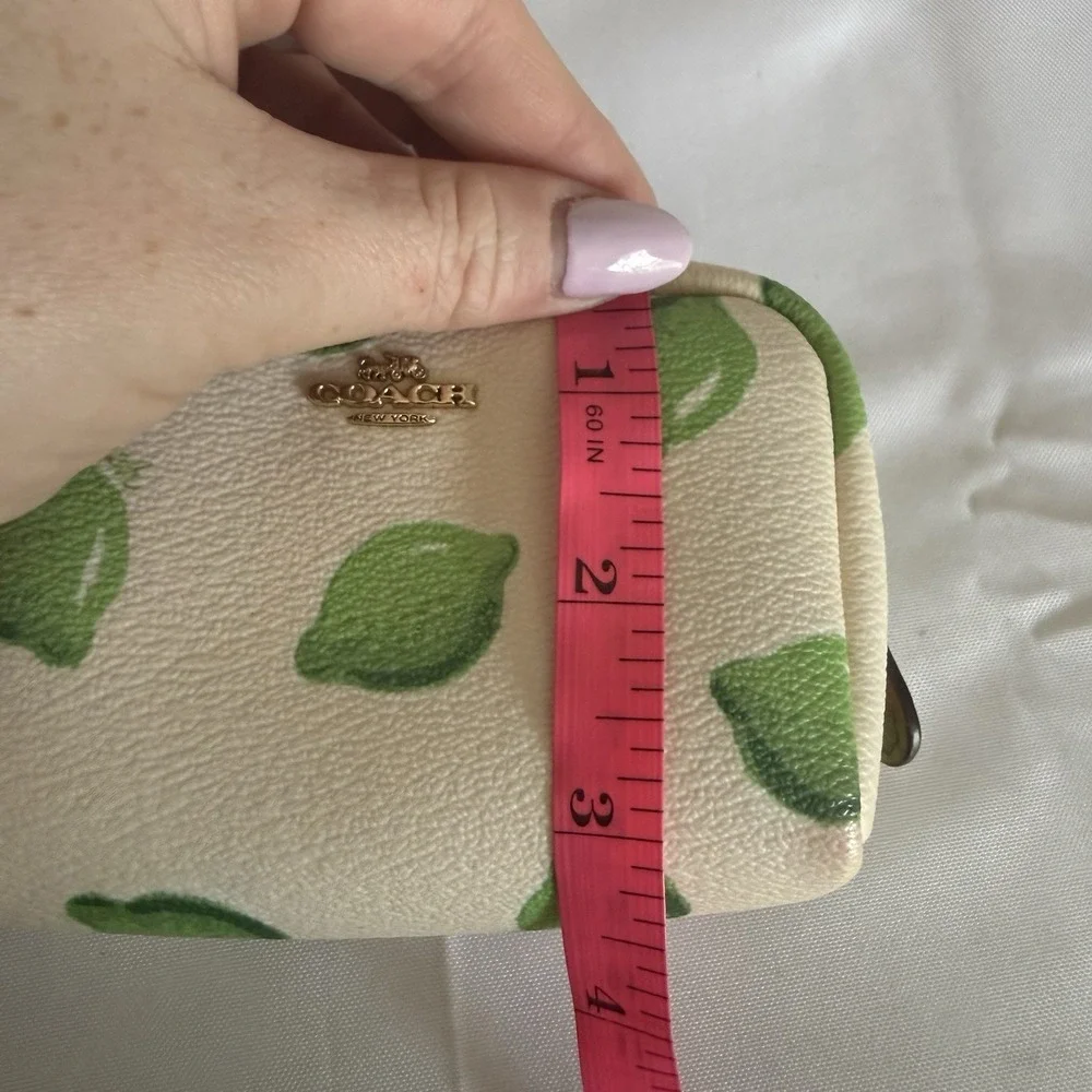 Coach Mini Coated Canvas Zip Around Coin Makeup Cosmetic Pouch Bag Lime Green